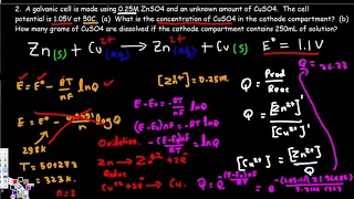 Nernst Equation Explained, Electrochemistry, Example Problems, pH, Chemistry, Galvanic Cell #2