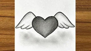A cute heart with wing drawing || Cute drawing ideas for beginners || Step by step drawing