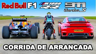 Carro F1 vs BMW M1000 RR Superbike vs 911 Turbo S: CORRIDA DE ARRANCADA