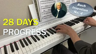 Adult Piano Progress - 28 Days of Practice (Bach, Invention No. 4 in D minor, BWV 775)