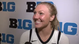 Sydney Affolter and Taylor McCabe react to Iowa's Big Ten tournament quarterfinal win over PSU