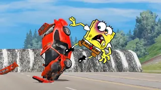 Trucks Cars vs Massive Speed Bumps - Spongebob Reaction | BeamNG Drive Car Crashes - Woa Doodland