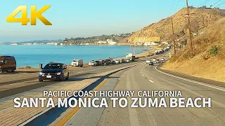 [4K] Driving Pacific Coast Highway - Santa Monica Beach to Zuma Beach, Morning Drive, California