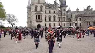 Massed Pipes & Drums of the Scottish Highlands gather at Dunrobin Castle in Sutherland April 2019