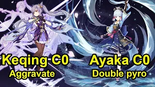 Keqing C0 Aggravate & Ayaka C0 Double pyro 3.7 Abyss Floor 12 Genshin impact