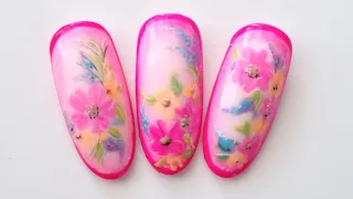 Milky ombre nail art with flowers. Best spring nail art designs. Gradient nails. #nailart