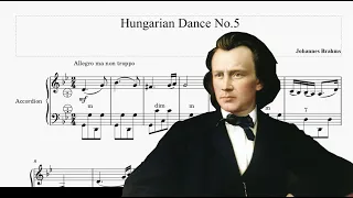 Hungarian Dance No 5 - Accordion solo - Johannes Brahms (Sheets Music, Tutorial score)