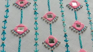 Mirror work || all over hand embroidery design tutorial by Forever art Noor