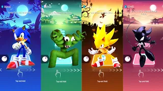 Sonic vs Green Rainbow vs Super Sonic vs Spider Dark Sonic | Tiles Hop EDM Rush