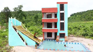 (Full Video) Build Three Story Building And Swimming Pool With Salam Tree Water Slide Near Foothills