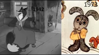 Сказка 30 лет спустя - Заюшкина избушка (Лиса, заяц и петух - 1942 vs 1973)
