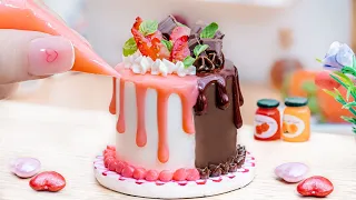 Amazing Drip Cake | Satisfying Half Chocolate & Half Strawberry Cake Decorate 🍫 Miniature Cake Idea