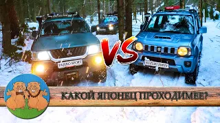 ЧТО МОЖЕТ ЯПОНСКИЙ ВНЕДОРОЖНИК в снегу. PAJERO SPORT vs SUZUKI JIMNY. Разные техники движения.