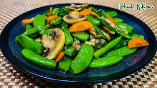 Sweet Snap Peas and Mushroom Stir Fry! Easy Vegetarian Recipe!