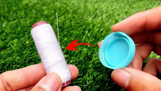 Few know, Easiest way to thread a needle with a plastic bottle cap