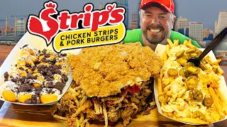 Strip's "Big Piggy" Pork Sandwich Challenge w/ White Chicken Chili Cheese Fries!!