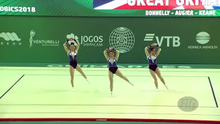 Great Britain (GBR) - 2018 Aerobic Worlds, Guimaraes (POR) - Trio Qualifications