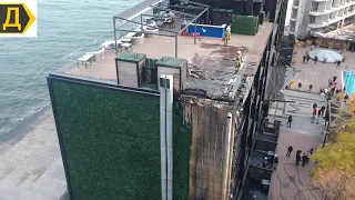 Пожар в отеле M1 Club на Ланжероне вид с дрона