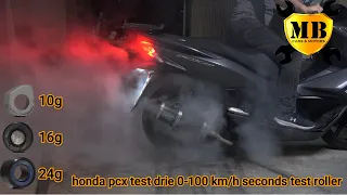 test drie honda pcx 0-100 km/h seconds test roller 10g 16g (3 24g 3 16g) top speed.