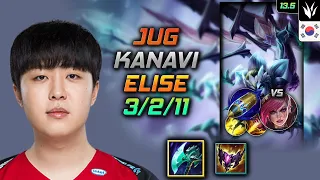 카나비 정글 엘리스 템트리 룬 밤수 선제공격 - Kanavi Elise Jungle vs Vi - 롤 KR 13.5