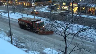 DSNY, NEW YORK CITY DEPARTMENT OF SANITATION, SNOW PLOWS DOING IT ON BROADWAY IN MANHATTAN.