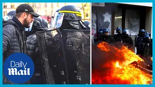 Shocking moment Paris police drag France pension reform protester along the ground