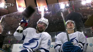 Nikita Kucherov breaks a camera after getting a minor penalty vs Rangers (5 mar 2023)