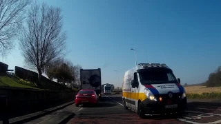 Police Car Escorting Mobile Home Transport Truck By Scone Perth Perthshire Scotland