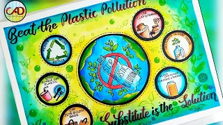 Beat Plastic Pollution Drawing /stop plastic poster chart project -ban plastic / Environment Drawing