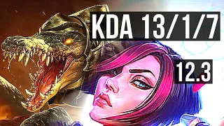 RENEKTON vs FIORA (TOP) | 13/1/7, 10 solo kills, 700+ games, Godlike | KR Grandmaster | 12.3