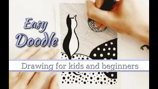 Easy cat drawing idea for kids and beginners🔸Zentangle 🔸Doodle