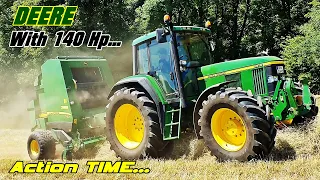 John Deere 6910 (125 Hp PTO) Baling uphill with MaxiCut 592 on high speed [RAW 6.8L Sound] - HD