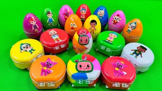 Rainbow Eggs SLIME: Hunting Pinkfong, Cocomelon Suitcase with CLAY Coloring! Satisfying ASMR Videos