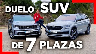 COMPARATIVA: KIA SORENTO vs SKODA KODIAQ | DOS SUV de 7 plazas | HÍBRIDO vs DIÉSEL