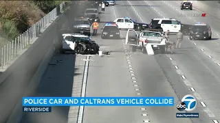 Crash involving Riverside PD and Caltrans on 91 Fwy leaves officer with serious injuries | ABC7