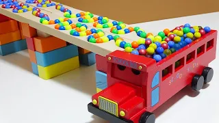 Marble Run Race ☆ HABA Slope & Retro Makita Truck, Excavator, Garbage Truck, Dump Truck, Ambulance