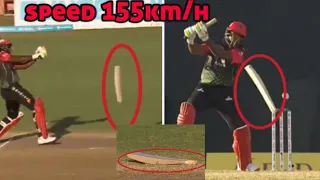 Chris Gayle's bat broke after a rocketing🚀 delivery from Odean Smith.Speed 155km/h