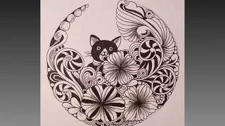 Creative Zentangle Pattern with cute cat// tangle Pattern// Pattern Ar