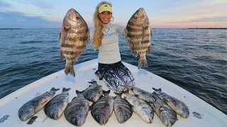 RECORD BREAKING Jetty Fish on Ultra Light Tackle! GIANT Sheepshead Catch & Cook