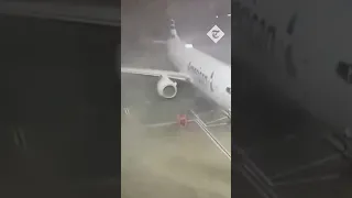 Plane blown away by strong winds at Texas airport