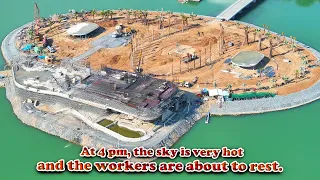 2189,At 4 pm, the sky is very hot and the workers are about to rest.