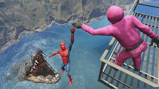 GTA 5 Funny Ragdolls | Spiderman and Squid Game Guard vs CROCODILE Jumps/Fails Ep.48