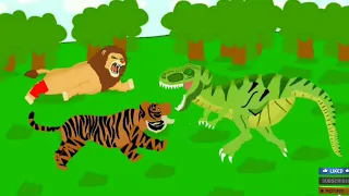 lion vs t-rex Tiger saved the lion animation