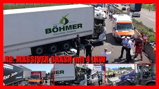 A8: Unfall mit mehreren LKW - [Fahrer eingeklemmt] - Vollsperrung  🚒   Feuerwehr 🚑   DRK - THW