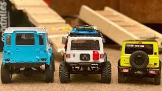 Mega micro crawler course - RC4WD Gelande 1/18 D90 vs Axial SCX24 Jeep vs Kyosho Mini-Z 4x4 Jimny