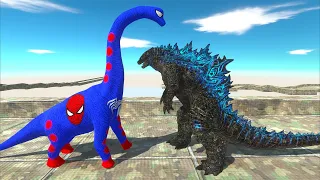 GODZILLA vs HULK GORO vs SPIDERMAN BRACHIOSAURUS DEATH CLIMB -   Animal Revolt Battle Simulator