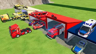 TRANSPORTING CARS, AMBULANCE, POLICE CARS, FIRE TRUCK, MONSTER TRUCK OF COLORS! WITH TRUCKS! - FS 22