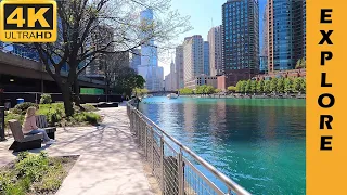 [Walking] Chicago Downtown 4K - Riverwalk and Magnificent Mile