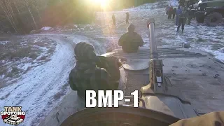 BMP-1 Infantry Fighting Vehicle idling before a forest run - POV camera