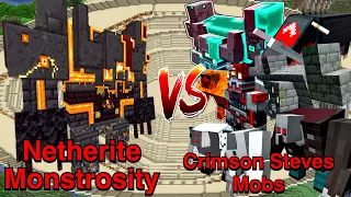 Minecraft |Mobs Battle| Netherite monstrosity(L_Ender 's Cataclysm)  VS Crimson Steve's More Mobs